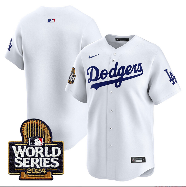 Men MLB Los Angeles Dodgers blank white 2024 World Series Champions Patch Limited Jersey20241105